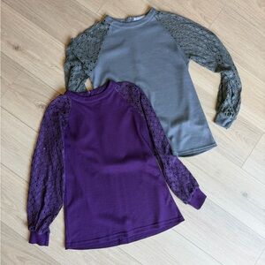Ladies Lace Sleeve Tops - Gray & Purple - Lot of 2